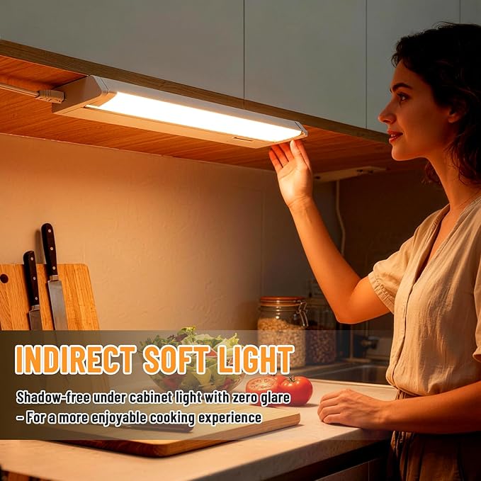4 Pack 34" LED Under Cabinet Lighting Hardwired, 22W 1800LM 3CCT Adjustable (3000K/4000K/5000K), Plug-in Hardwired, Linkable Up to 10 Lights, 45° Rotatable Design