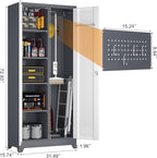 GREATMEET 72.8" H Metal Garage Storage Cabinets, Lockable Broom Closet Storage Cabinet with Doors and Shelves, Utility Cabinets for Storage Locker, Grey-White