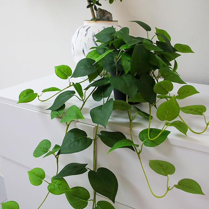 Fake Pothos Hanging Plants, 33" Artificial Hanging Plant, Faux Pothos Vines Hanging Plant Greenery for Home Living Room Indoor Outdoor Decor