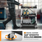 Auto Dynasty 3-Tier Folding Utility Cart with Wheels Lockable, 265LB Heavy Duty Collapsible Service Cart Foldable Rolling Carts for Home, Garage, Warehouses, Restaurants, Workshops