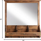 Kate and Laurel Stallard Decorative Rustic Wood Home Organizer with Mirror, Pockets, and Key Hooks, Rustic Brown