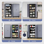 Metal Garage Cabinet with Wheels, Tall Storage Cabinet with 4 Adjustable Shelves and 2 Doors, Lockable Tool Cabinet for Garage Home Office,Gym,School (Black-Gray)