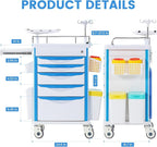 5-Tier Medical Cart, Hospital Emergency Rolling Crash Carts with Adjustable IV Pole, Silent Casters, Trash Bin & O2 Holder, Needle Disposal Holder - Ideal Nursing Trolley for Clinics, Hospitals