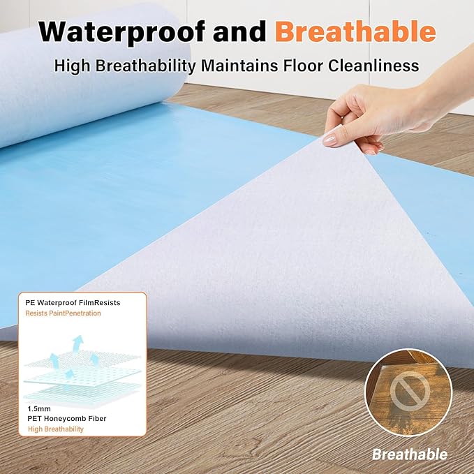 Temporary Floor Protection for Construction, Painting, Renovation, Protector Film for Hardwood Floors, Surface Carpet Protection Film, Tile&Hard Paint Protection Covers 325 sqft (39" x 100'-Sky Blue)