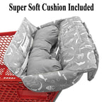 Love&go Soft Pillow Attached 2-in-1 Shopping Cart and High Chair Cover for Baby, Cotton Padded Cart Cover, Fold'n Roll Style, Portable with Carry Bag (Gray Seaworld)