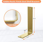 Gold Heavy Duty Shelf Brackets 6 Inch, Rustic Gold Iron L Shelf Bracket, Industrial Modern Metal Floating Shelf with Hardware for DIY Open Shelving, 4 Pack