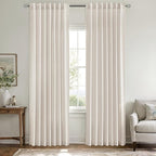 MIULEE Non-See-Through Privacy Linen Curtains 2 Panels, Light Filtering Window Curtains Farnhouse Textured Back Tab Semi Sheer Drapes for Bedroom Living Room, 52 x 84 Inches Long, White