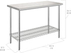 Seville Classics Commercial Work Table Island Utility Cart Prep Station, for Restaurant, Kitchen, Warehouse, Garage, Hotel, Home, Stainless-Steel Top NSF , 49" W x 24" D
