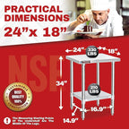 DuraSteel 24x18 Small Stainless Steel Table - NSF Metal Food Prep Commercial Kitchen Workt able - Side Mixer Stand with Under Shelf - For Laundry Room, Kitchen, Outdoor Grill, Small Spaces