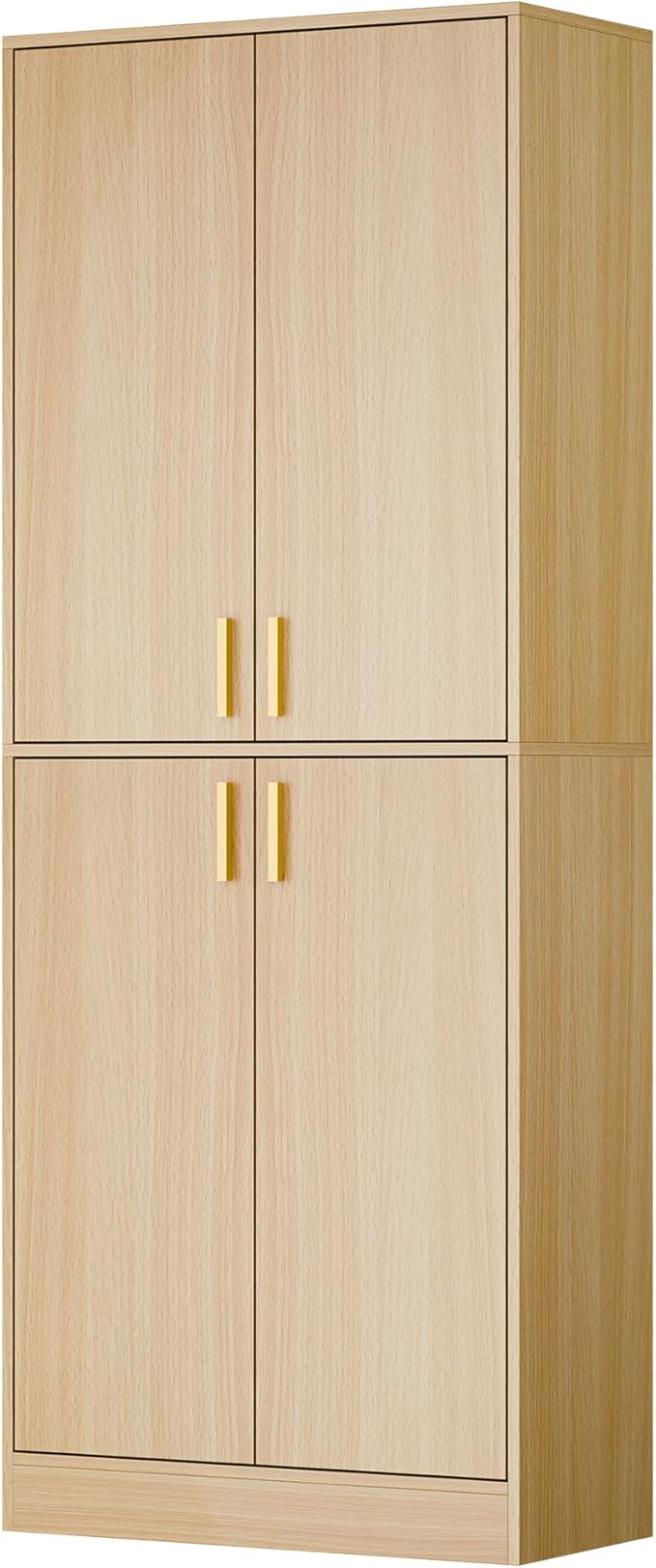 Cozy Castle Kitchen Pantry Cabinet, 71" Tall Wood Storage Cabinet with Doors and Shelves 4 Doors Freestanding Cupboard for Dining Room Living Room Bathroom Furniture, Oak