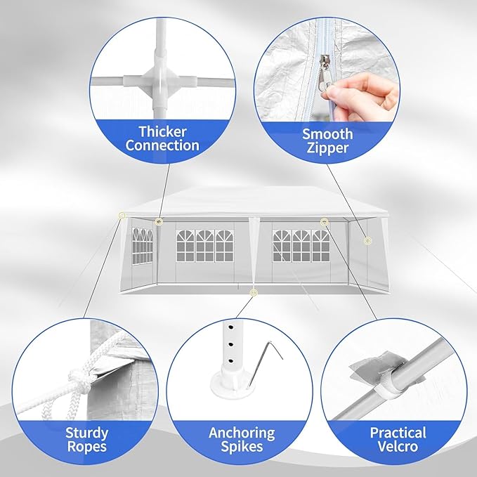 10x20 FT Party Tent, Outdoor Wedding Tents for Parties, Canopy Event Tent with 6 Removable Sidewalls, Waterproof Gazebo Shelter for Birthday Parties, Weddings, BBQs & Events (10X20FT-6Sides White)