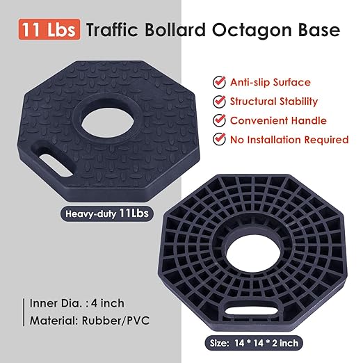Traffic Delineator Post Cones with Heavy-Duty Octagonal Rubber Base, Channelizer Post Kit for Road Construction Work, Traffic Guidance, Garage Parking, Crowd Control (3, 45")