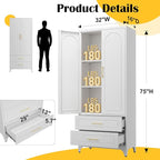 75" Kitchen Pantry Cabinet,Metal Storage Cabinets with 2 Drawers,Pantry Cabinet with Doors and Shelves,White Tall Storage Cupboard for Living Room, Dining Room Office