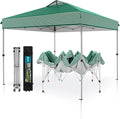 PHI VILLA Pop Up Canopy 10 10 Tents for Parties with Wheeled Bag, Portable Lightweight Folding w/Adjustable Height,Green and White Stripes?Green Stripe