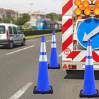 8 Pack 36 Inch Blue Traffic Cones with Reflective Tape, Heavy Duty Black Base Safety Cones for Airports, Warehouses and Large Event Spaces (8, Blue, 36 Inch)