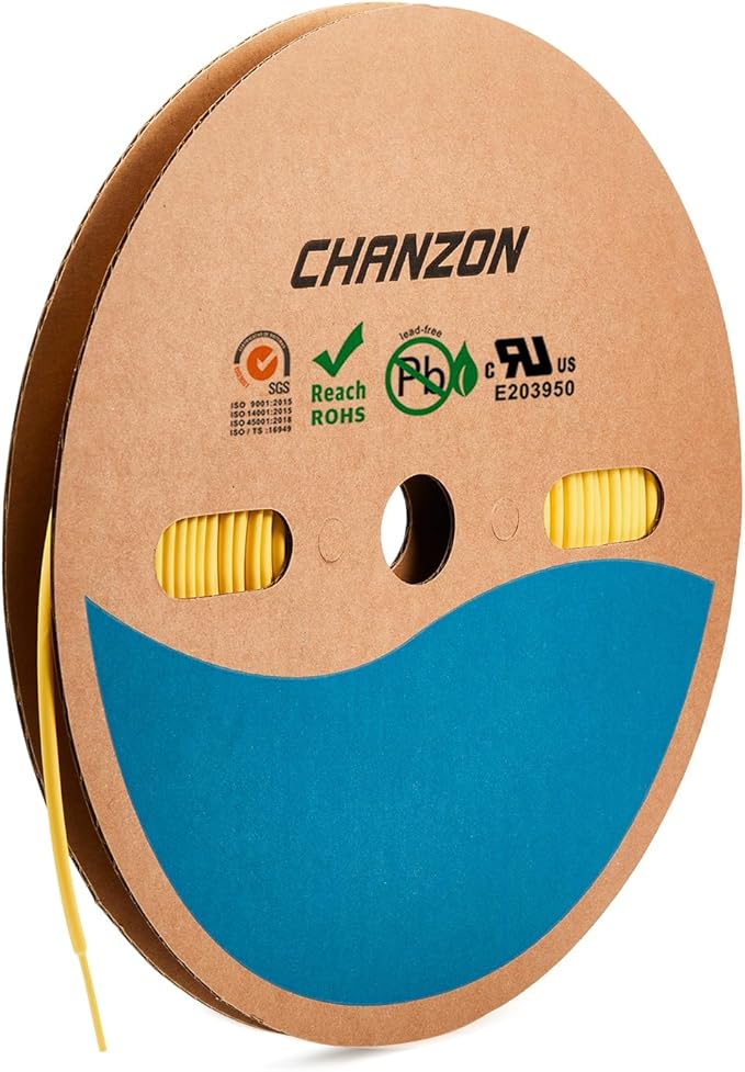 Chanzon 2:1 Ratio - 80Ft Roll - 3/32" (2.5mm) Heat Shrink Tubing 2:1(25M Total Length) Yellow Polyolefin Sleeving Wrap Shrinking 2 to 1 1pcs