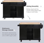 Yayzy Rolling Kitchen Island with 2 Bar Stools, Drop Leaf, Cabinet Door Storage Racks & 3 Drawers, Mobile Kitchen Cart with Rubberwood Top & Locking Wheels for Dining Room & Kitchen, 53-Inch, Black
