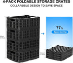 4-Pack Heavy Duty Stackable Storage Crates Plastic Collapsible Milk Crate Garage Organizing Bins Storage Containers for Home Office Moving Supplies, Black