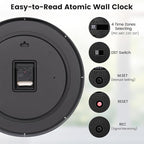 Geevon 16 Inch Atomic Wall Clock - Self-Setting Analog Clock with Automatic Time Sync - Battery Operated for Home Office School - Silver Frame