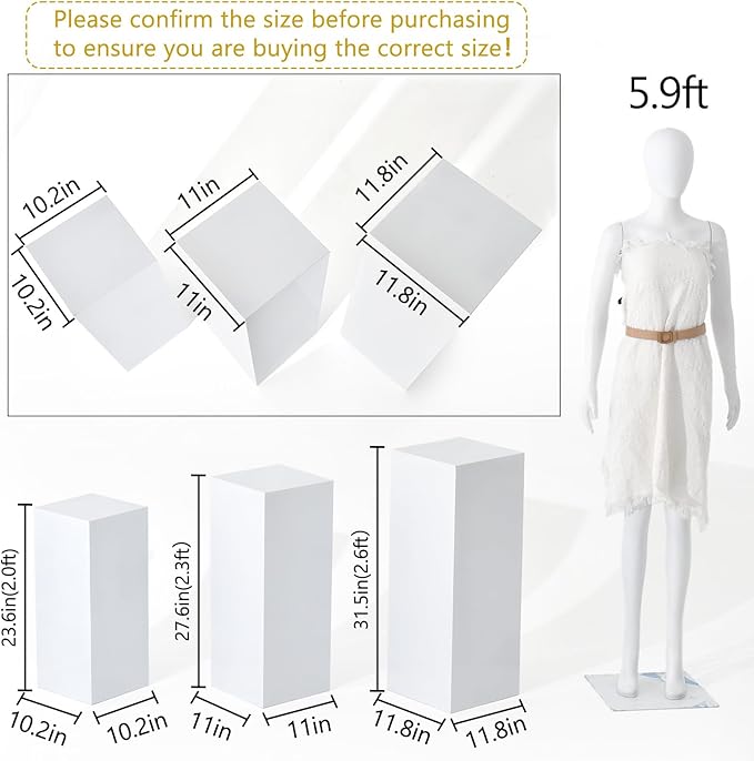 Vincidern 6pcs Square Pedestal Stands for Party, Metal Display Plinth Pillars for Wedding Ceremony Birthday Party Art Decor 31.5*11.8''(2*L), 27.6*11''(2*M), 23.6*10.2''(2*S)