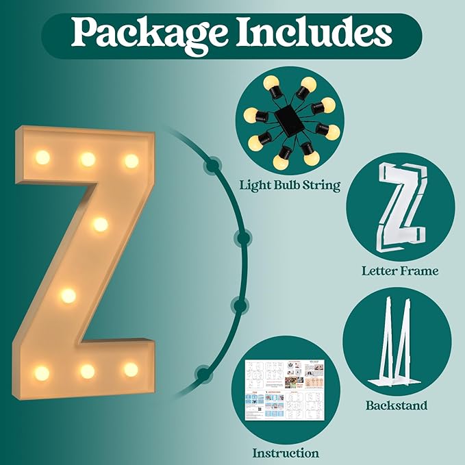 Marquee Letters 3 Feet Tall, 3FT Large Light up Letters Z, Big Sign Z with Warm White Light for Birthday Wedding Proposal Engagement Graduation Party Backdrop Decorations