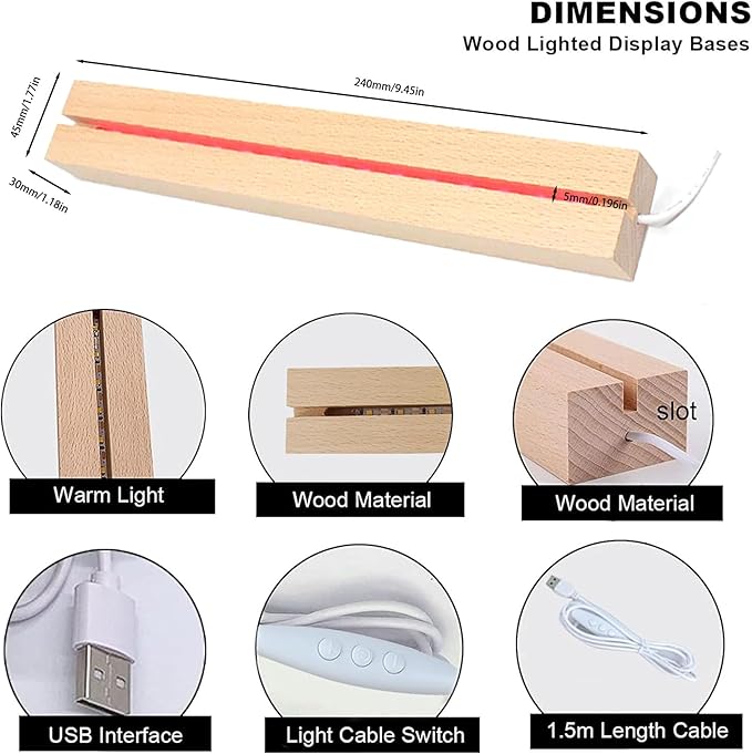 9.45 inch Rectangle Display Pedestal, Colorful Rectangle Led Lights Display Base, Crystal Wooden Lighted Base Stand for Acrylic, Crystal, Night Light, Glass Resin Art
