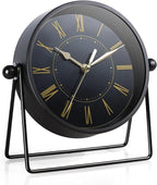 AYRELY® Vintage Black Metal Desk Clock,Battery Operated Mantel Clocks, Decorative Table Clocks with Adjustable Angle for Fireplace Farmhouse Shelf Living Room Décor (Black/Gold)