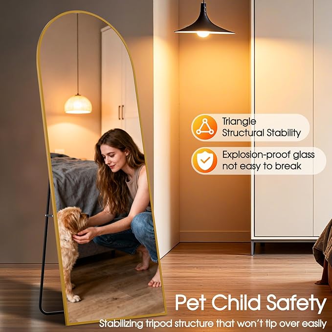 59"x16"Floor Mirror Full Length,Arched Full Length Mirror with Stand,Full Body Mirror,Hanging or Large Leaning for Bedroom Living Room Gold