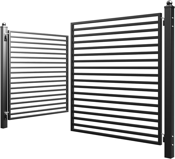 ZUMI Dual Swing Driveway Gate, 12x6 ft. Outdoor Steel Fence for Home Security, Heavy-Duty Weatherproof Iron Kit, Brooklyn Style