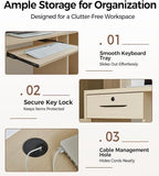 71" Modern Reception Desk with LED Lights, Front Desk Reception Counter with Lockable Drawer, Storage Cabinet & Keyboard Tray for Office, Salon, Checkout (Maple + White)