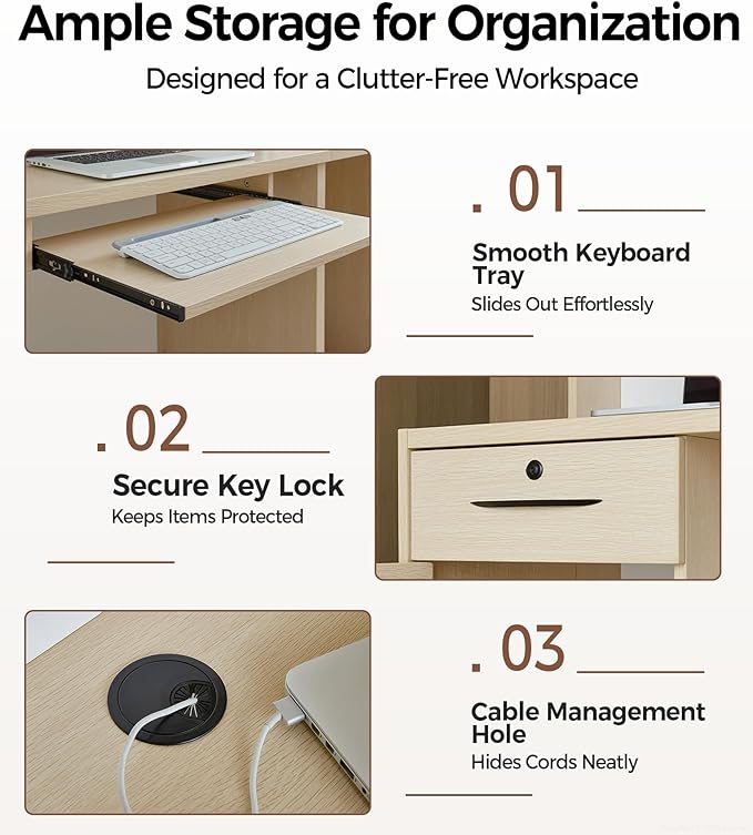 71" Modern Reception Desk with LED Lights, Front Desk Reception Counter with Lockable Drawer, Storage Cabinet & Keyboard Tray for Office, Salon, Checkout (Maple + White)
