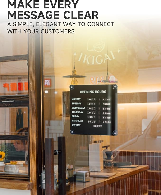 Metal Business Hours Sign with Suction Cups - Magnetic Open Closed Display Board for Storefront Window, Glass Door, Tile Wall & Counter - Changeable, Reusable & Rust-Resistant Steel Kit