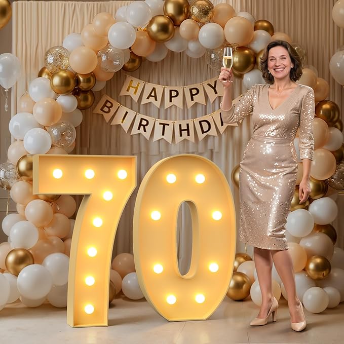 3FT Marquee Numbers 70, Large Light up Number 70 for Birthday Party Supplies, Sign, Backdrop, Happy 70th Birthday Decorations for 70 Years Old Women Men