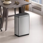 Mbillion Automatic Touchless 15 Gallon Motion Sensor Trash Can Stainless Steel Smart Trash Cans with Lid Rectangular Garbage Can for Kitchen Bedroom Home Office Silver