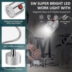 Magnetic Work Light, LED Machine Light with Flexible Gooseneck and Magnetic Base, Shop Tool Lamp for Lathe, Work Bench, Sewing Machine, Grill, Desk, Industrial Lighting Silver