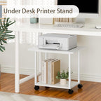 MARTY 22"x15.75" Large Under Desk Printer Stand with Storage Shelf 2-Tier Rolling Printer Cart with Wheels Printer Table for Home Office Heavy Duty Storage Rack for Scanner Fax Machine, White