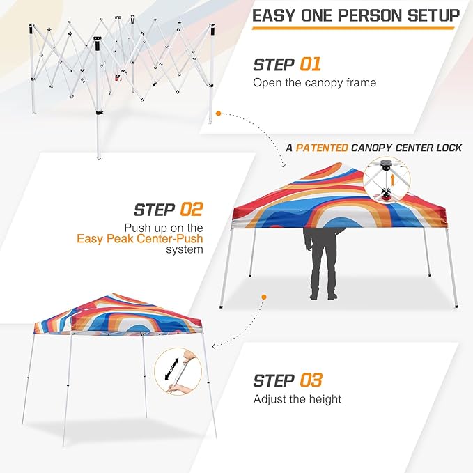EAGLE PEAK 10x10 Slant Leg Pop-up Canopy Tent Easy One Person Setup Instant Outdoor Beach Canopy Folding Portable Sports Shelter 10x10 Base 8x8 Top (Swirl)
