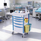 Medical Rolling Storage Crash Cart with Wheels - Adjustable IV Pole, Silent Casters, Needle Disposal Holder, Trash Bin, O2 Holder - Nursing Emergency Cart for Clinic, Hospital, Salon, Lab