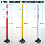 8 Pack Traffic Delineator Post Cones, High Visibility 3M Reflective Tapes, Flexible Spring Post with Detachable Base, for Highway Road Safety, Garage, Parking Lot (Yellow, 48")