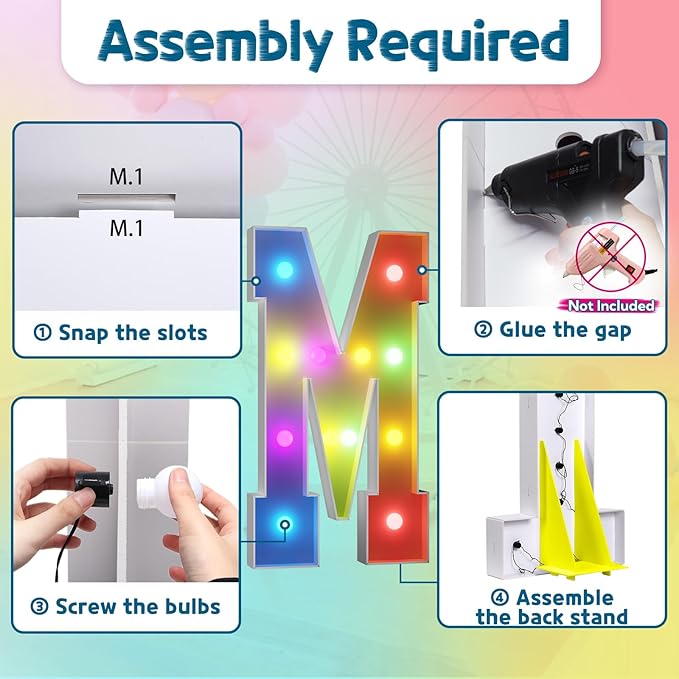 imprsv 4FT Colorful Marquee Letters M, 18 Colors Large Light up Letters Alphabet Sign with Remote, Large Marry Me Sign, Birthday Party Decorations Anniversary Wedding Decoration