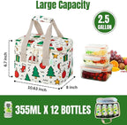 VENO 2 Pack Christmas Insulated Lunch Bag, Heavy Duty Insulated Grocery Bags, Small Cooler with Water-Resistant PP Exterior for Work, Picnic, Travel, Easy-Clean (Jingle Mix, 2 Pack)