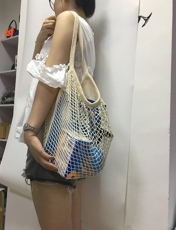 YEKEYI Portable Reusable Mesh Cotton Net String Bag Organizer Shopping Tote Handbag Fruit Storage Shopper NEW (white02)