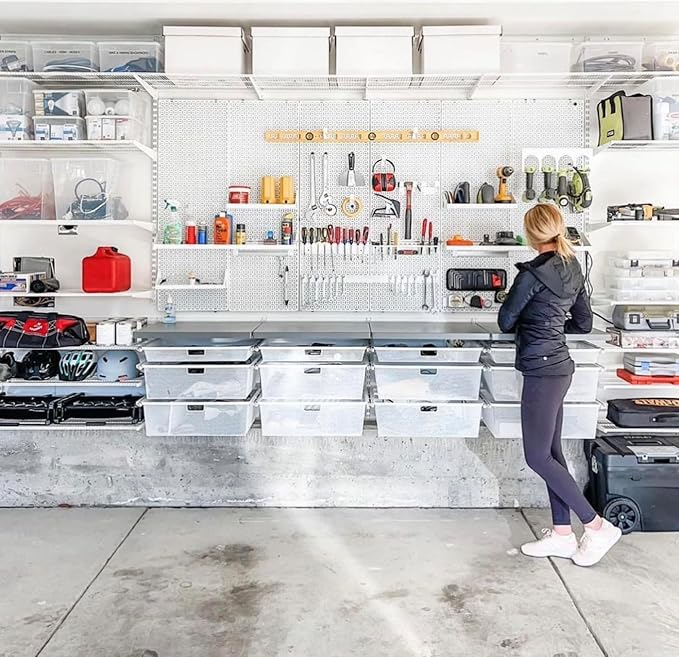 OmniWall Modular Metal Pegboard System, 16x48 inches, Steel Construction, Wall-Mounted Tool Storage (Red, Horizontal)