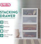 Sterilite 12-Pack 16 Quart Stacking Drawer, Clear Storage Closet Organizer, White Frame - Stackable Modular Plastic Drawers for Clothes, Accessories, Craft Supplies, Shoes or Linens