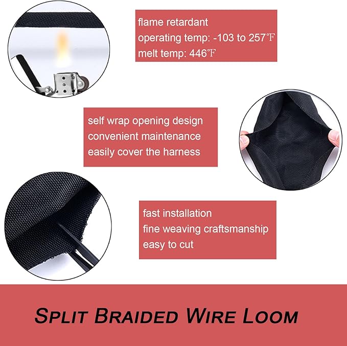 Braided Split Wire Loom Black Wire Cover Protective Harness Tubing Cable Management Self Wrap Cord Sleeve Mesh Woven 5/16"-35ft