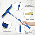 Professional 2-in-1 Window Squeegee with Telescopic Stainless Steel Handle (13.3"-18.9") | Sponge & Scraper for Glass, Shower, Car & High Surfaces