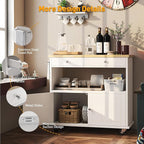 Rolling Kitchen Island with Storage Cabinet, 35.4'' Width Kitchen Cart, 2 Drawers Island Table, Portable Mobile Kitchen Island with Towel Rack, Wood Top and Lockable Wheels, White