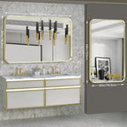 Large Gold Bathroom Mirror, Rounded Corner Rectangular Brushed Gold Frame Vanity Mirror, Wall-Mounted, Anti-Rust, Tempered Glass, Hangs Horizontally or Vertically (30" x 48", Gold)