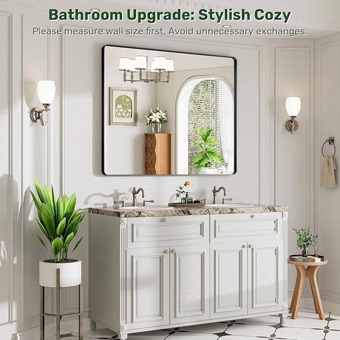 44X36 Black Bathroom Mirror for Over Sink, Metal Framed Vanity Mirror Wall Mounted, Rectangle Mirror for Bedroom Living Room Restroom Entryway, Anti-Rust, HD Tempered Glass