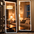 Full Length Mirror with Lights, 75" x 28" LED Lighted Floor Standing Body Mirror, Dimmable & 3 Color Lighting for Bedroom, Cloakroom, Dressing Room, Tempered Glass, Square White